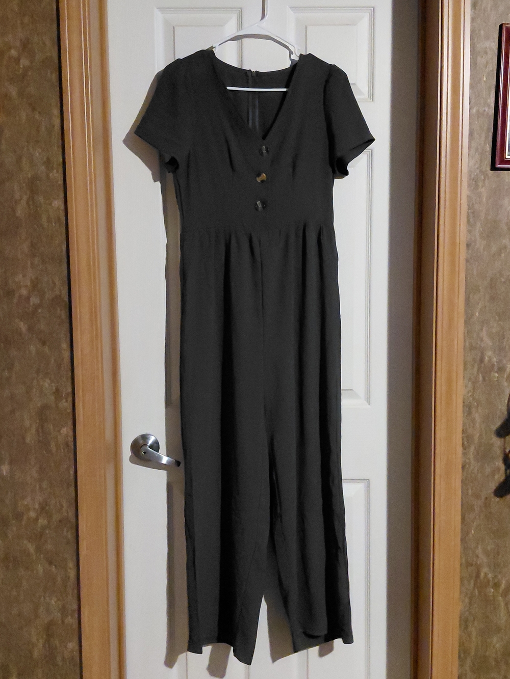SHEIN Olive Short-Sleeve V-Neck Jumpsuit with Front Buttons